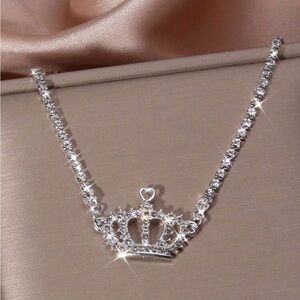 Rhinestone Crown Charm Necklace